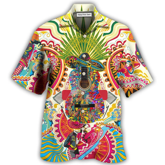 Hawaiian Shirt / Adults / S Hippie Peace Life Love Guitar - Hawaiian Shirt - Reefox