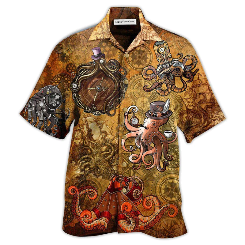 Hawaiian Shirt / Adults / S Octopus Steampunk Vintage Style - Hawaiian Shirt - Reefox