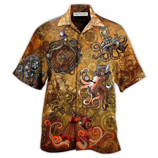 Hawaiian Shirt / Adults / S Octopus Steampunk Vintage Style - Hawaiian Shirt - Reefox