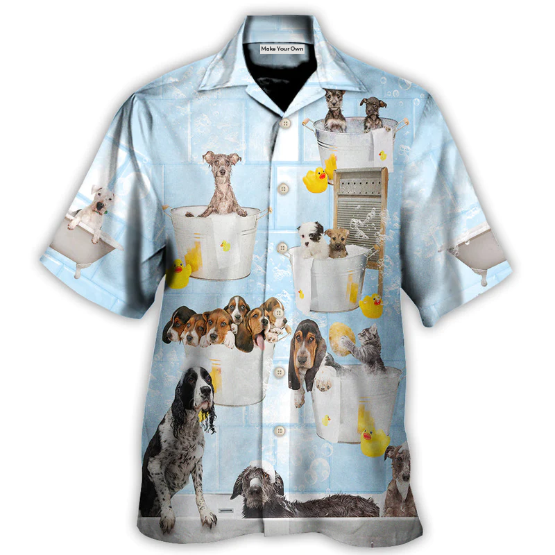 Hawaiian Shirt / Adults / S Dog Grooming Shower Happy In Bathroom - Hawaiian Shirt - Reefox