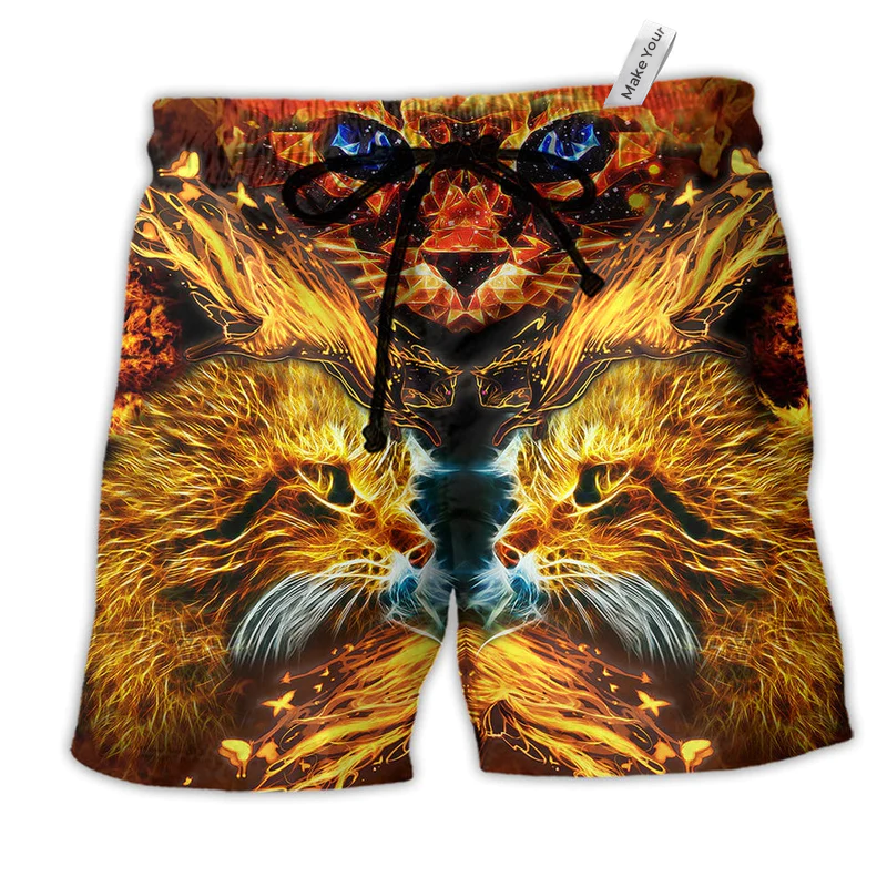 Beach Short / Adults / S Cat Cool Flaming Cat - Beach Short Reefox - Owls Matrix LTD