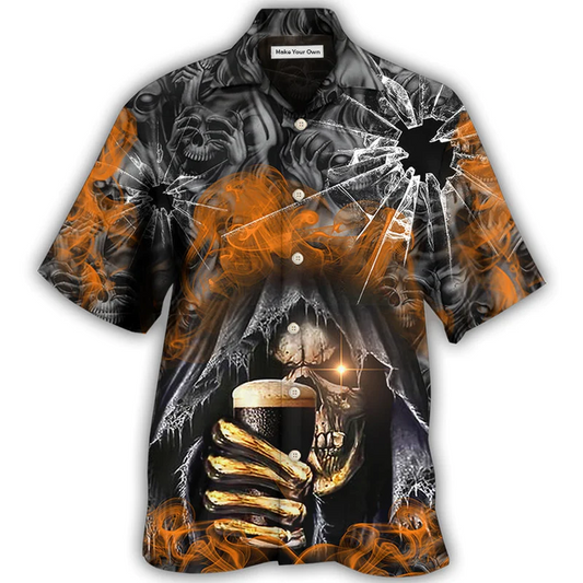 Hawaiian Shirt / Adults / S Skull Dark Drinking Orange Smoke Lighting - Hawaiian Shirt - Reefox