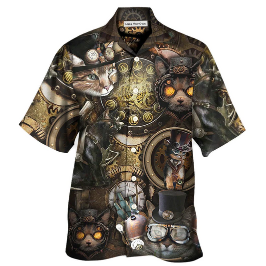 Hawaiian Shirt / Adults / S Cat Steampunk Art It's All About Magic - Hawaiian Shirt - Reefox