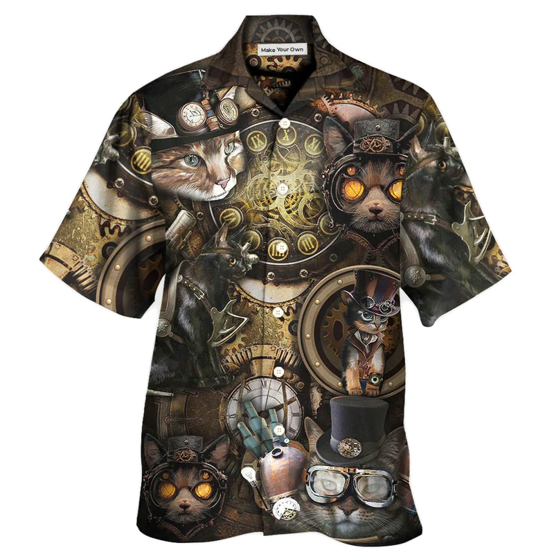 Hawaiian Shirt / Adults / S Cat Steampunk Art It's All About Magic - Hawaiian Shirt - Reefox