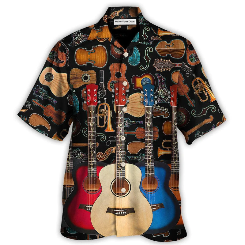 Hawaiian Shirt / Adults / S Guitar Lover Happy Life With Music - Hawaiian Shirt - Reefox