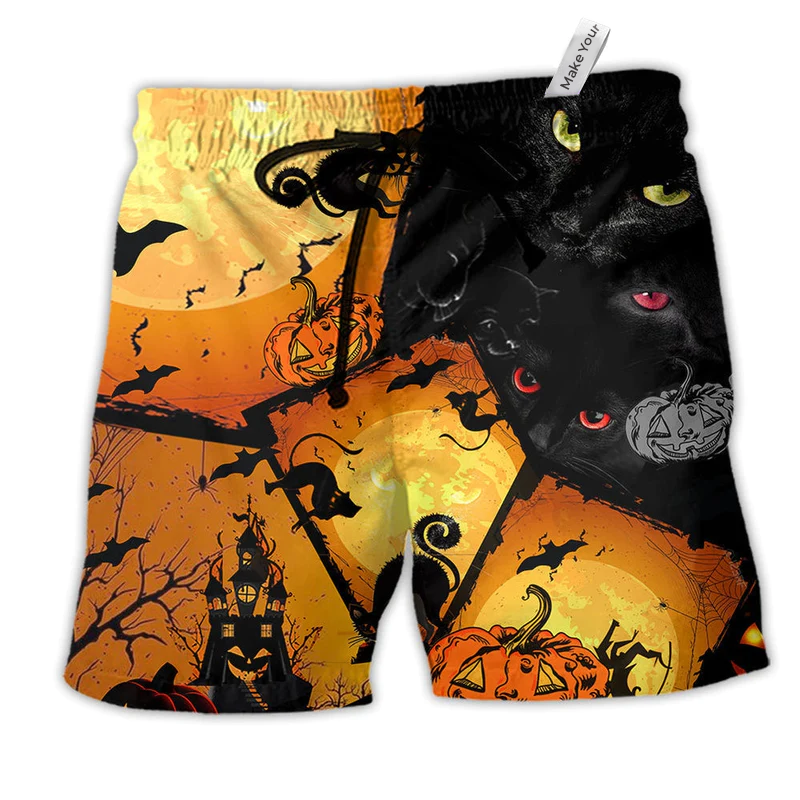 Beach Short / Adults / S Halloween Black Cat With Yellow - Beach Short Reefox - Owls Matrix LTD