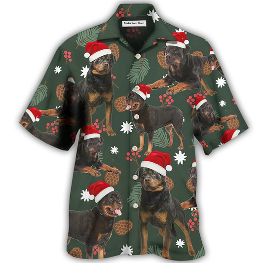 Hawaiian Shirt / Adults / S Rottweiler Green Leaf Merry Christmas - Hawaiian Shirt - Reefox