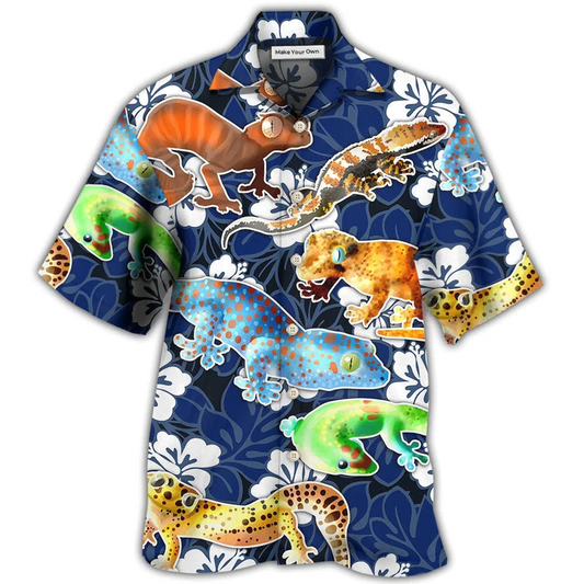 Hawaiian Shirt / Adults / S Leopard Gecko Blue Tropical Flower - Hawaiian Shirt - Reefox