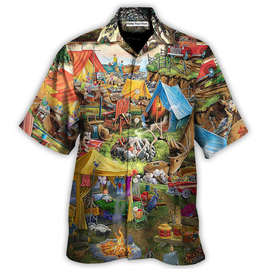 Hawaiian Shirt / Adults / S Camping Glamping Tent Family Picnic Happiness - Hawaiian Shirt - Reefox