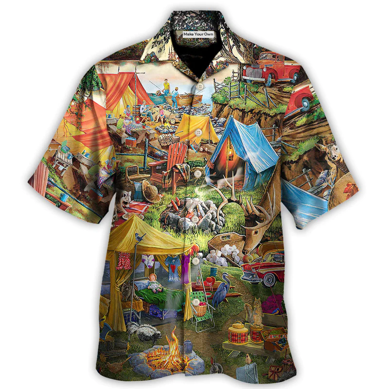 Hawaiian Shirt / Adults / S Camping Glamping Tent Family Picnic Happiness - Hawaiian Shirt - Reefox