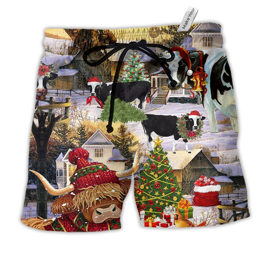 Christmas Cows Love Animals Love Classic Style - Beach Short Reefox - Owls Matrix LTD
