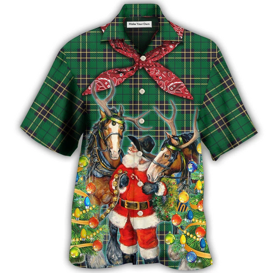 Hawaiian Shirt / Adults / S Cowboy Santa Christmas Green - Hawaiian Shirt - Reefox