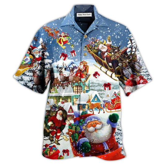 Hawaiian Shirt / Adults / S Christmas Say Hi From Santa's Sleigh Snow - Hawaiian Shirt - Reefox