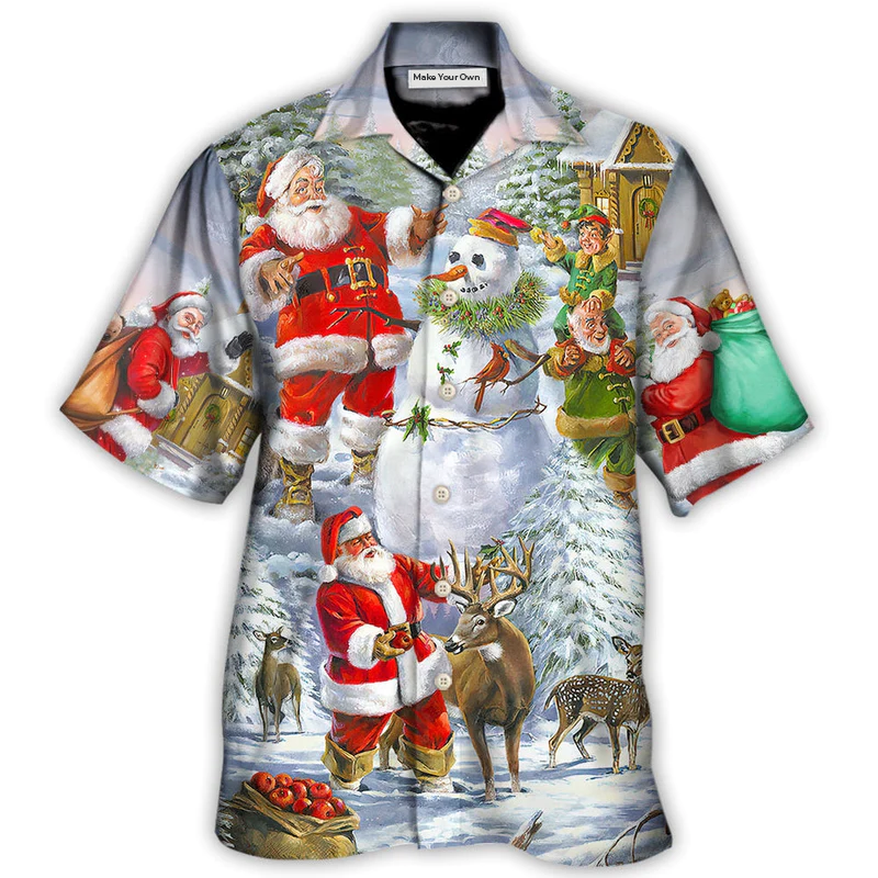 Hawaiian Shirt / Adults / S Christmas Santa Claus Snowman Elf So Happy Art Style - Hawaiian Shirt - Reefox