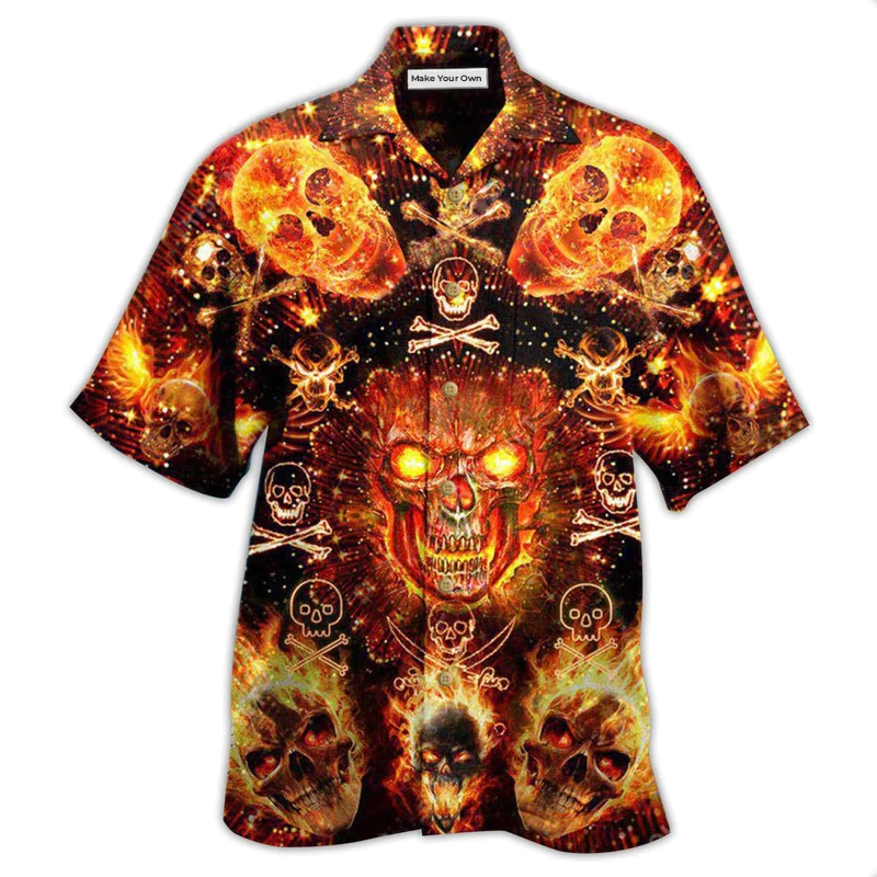 Hawaiian Shirt / Adults / S Skull Flaming - Hawaiian Shirt - Reefox