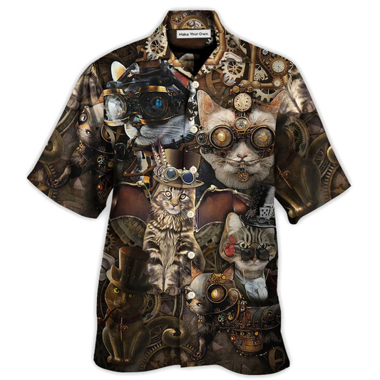 Hawaiian Shirt / Adults / S Cat Steampunk We're All Mad Here - Hawaiian Shirt - Reefox