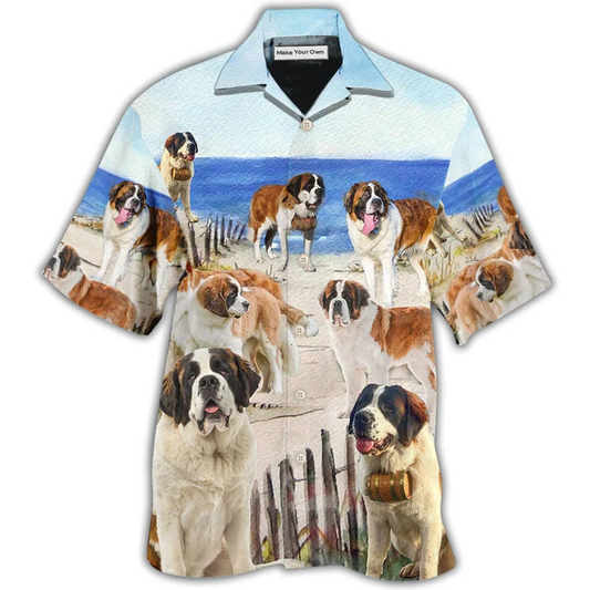 Hawaiian Shirt / Adults / S Saint Bernard Dog Funny Beach Style - Hawaiian Shirt - Reefox