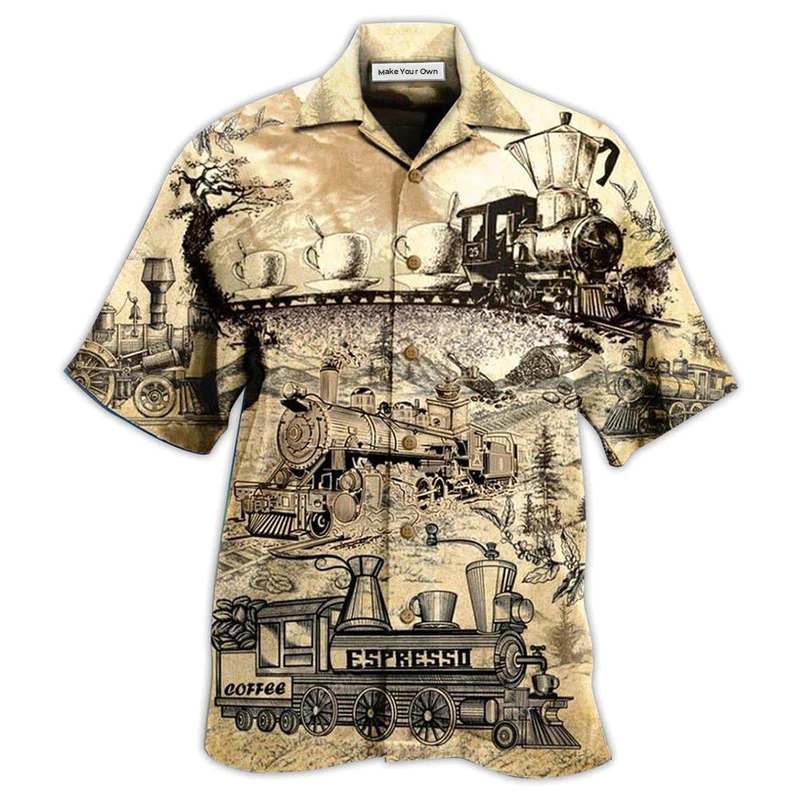 Hawaiian Shirt / Adults / S Train Coffee A Cup Of Coffee On The Train - Hawaiian Shirt - Reefox