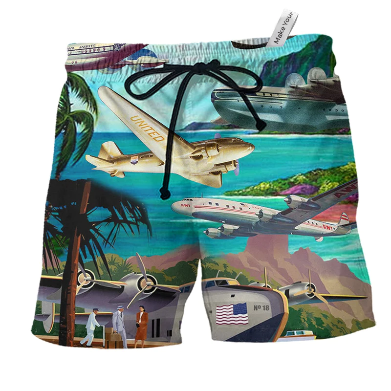 Beach Short / Adults / S Airplane Fly To Hawaii Aircraft Love Life - Beach Short Reefox - Owls Matrix LTD