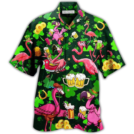 Hawaiian Shirt / Adults / S Irish Pink Flamingos Drink Beer Patricks Day Pattern - Hawaiian Shirt - Reefox