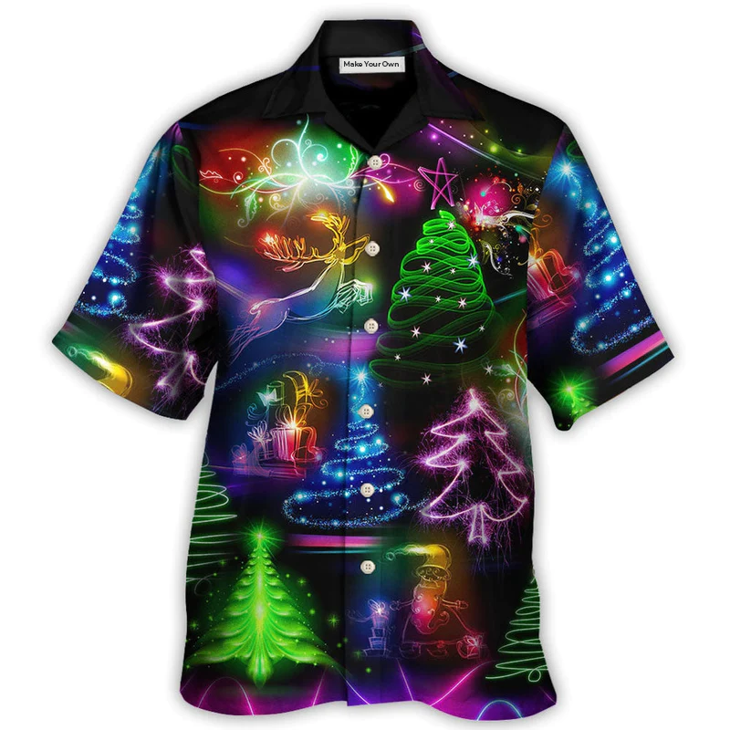 Hawaiian Shirt / Adults / S Christmas Neon Art Christmas Tree And Snowman Style - Hawaiian Shirt - Reefox