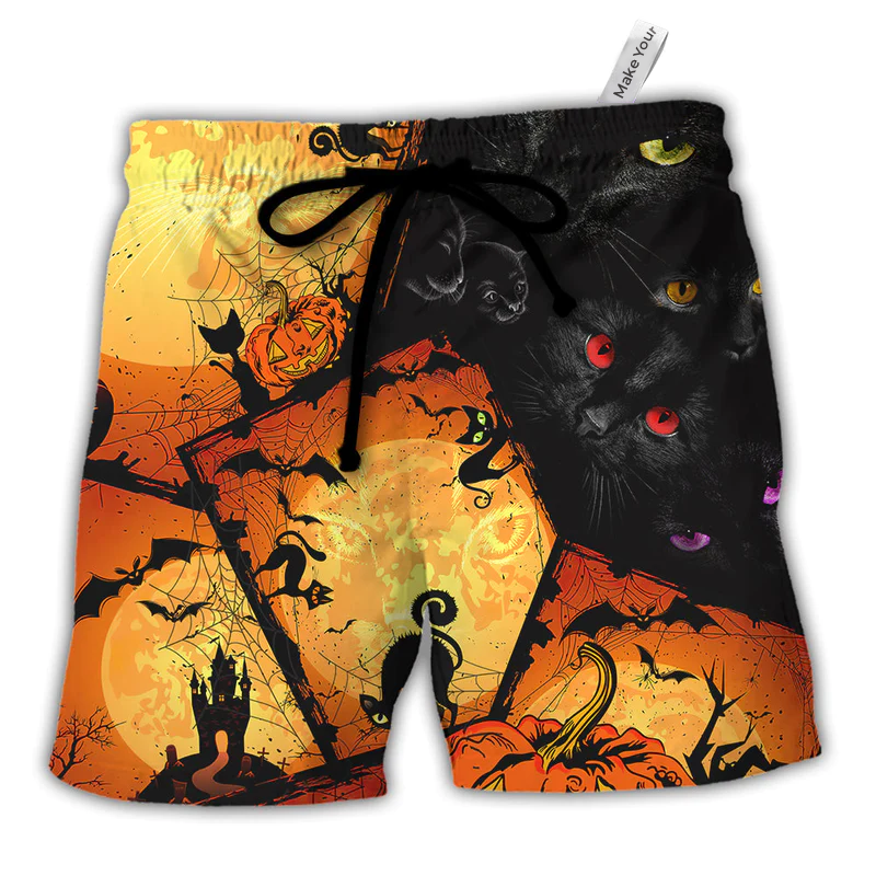 Halloween Black Cat Enjoy Halloween - Beach Short Reefox - Owls Matrix LTD