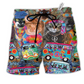 Beach Short / Adults / S Hippie Cats Peace Life Color Fun And Cute - Beach Short Reefox - Owls Matrix LTD