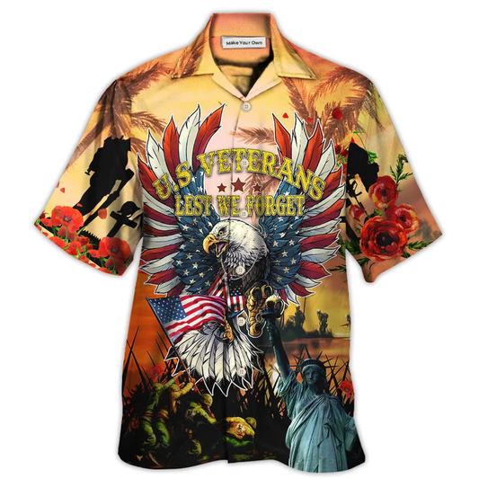 Hawaiian Shirt / Adults / S Veteran America Veterans Let We Forget In The Sunset - Hawaiian Shirt - Reefox