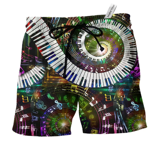 Music 10 Fingers 88 Keys Piano - Beach Short Hawaiian Print