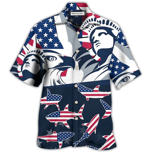 Hawaiian Shirt / Adults / S Shark America Independence Day - Hawaiian Shirt - Reefox