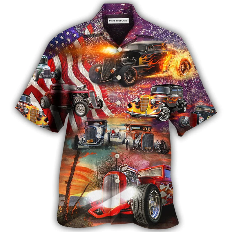 Hawaiian Shirt / Adults / S Hot Rod Independence Day Firework Happy - Hawaiian Shirt - Reefox