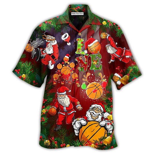 Hawaiian Shirt / Adults / S Basketball Santa Love Basketball - Hawaiian Shirt - Reefox