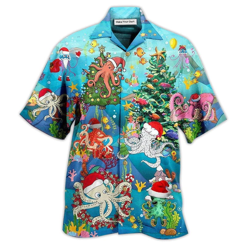 Hawaiian Shirt / Adults / S Octopus Merry Xmas Happy - Hawaiian Shirt - Reefox