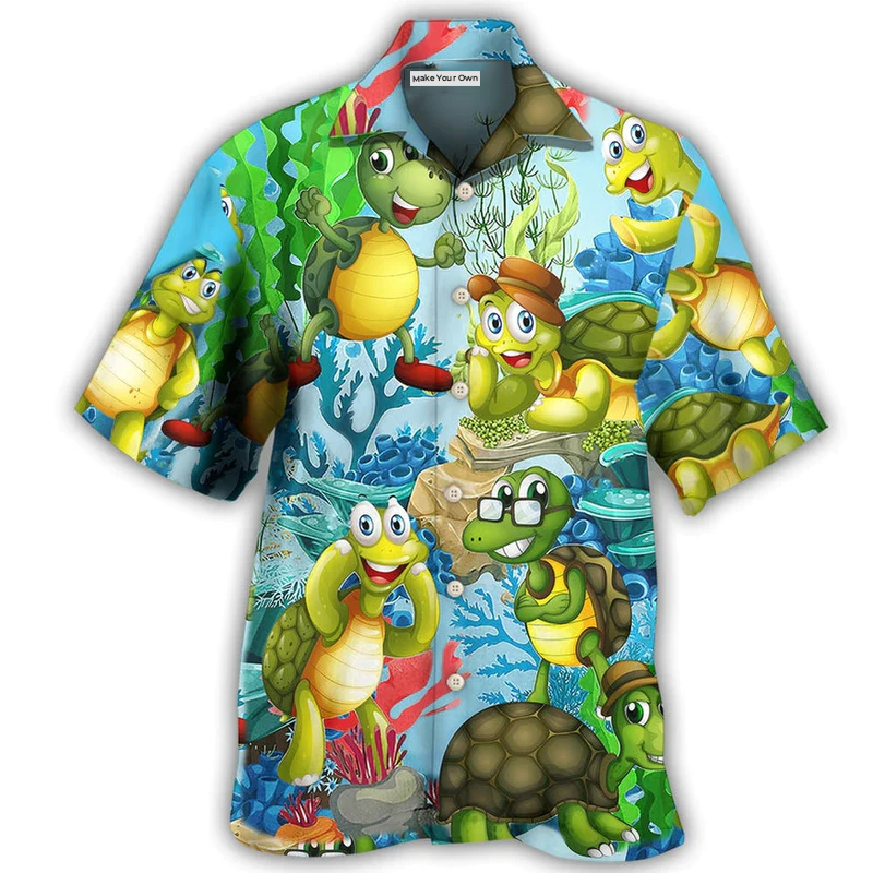 Hawaiian Shirt / Adults / S Turtle Mini Happy Funny - Hawaiian Shirt - Reefox