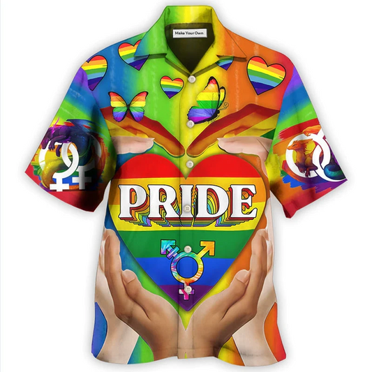 Hawaiian Shirt / Adults / S LGBT Pride Love Heart Style - Hawaiian Shirt - Reefox
