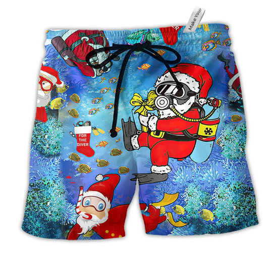Beach Short / Adults / S Diving Christmas Santa Claus Dives - Beach Short Reefox - Owls Matrix LTD