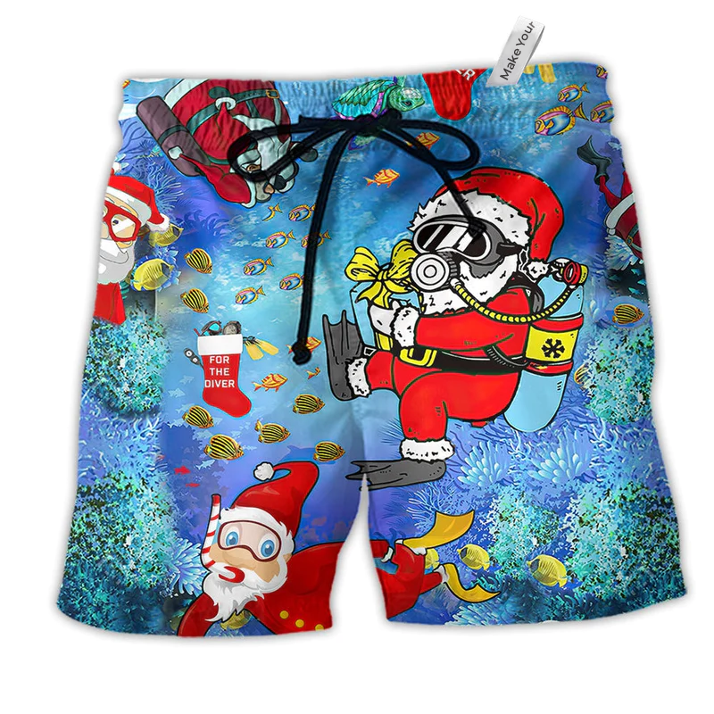 Beach Short / Adults / S Diving Christmas Santa Claus Dives - Beach Short Reefox - Owls Matrix LTD