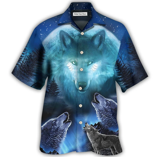Hawaiian Shirt / Adults / S Wolf Gray And Blue - Hawaiian Shirt - Reefox