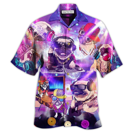 Hawaiian Shirt / Adults / S Pug Dog Feeling Music With Pugs - Hawaiian Shirt - Reefox