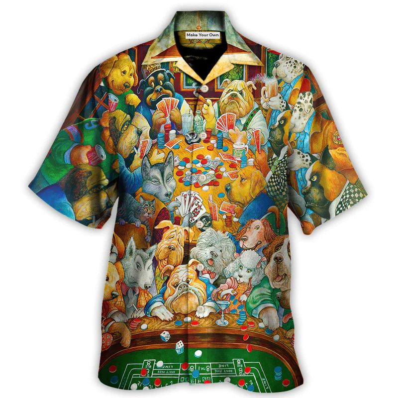 Gambling Dog Canines Playing Poker - Hawaiian Shirt - Reefox
