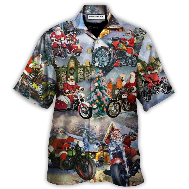 Hawaiian Shirt / Adults / S Christmas Santa Claus Driving Motorcycle Bike Gift Light Art Style - Hawaiian Shirt - Reefox