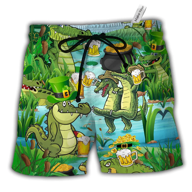 Beach Short / Adults / S Crocodile Loves Beer Everyday Funny - Beach Short Reefox - Owls Matrix LTD