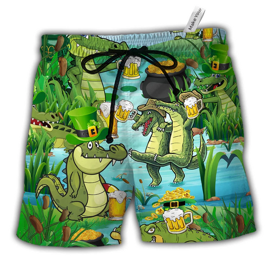 Beach Short / Adults / S Crocodile Loves Beer Everyday Funny - Beach Short Reefox - Owls Matrix LTD