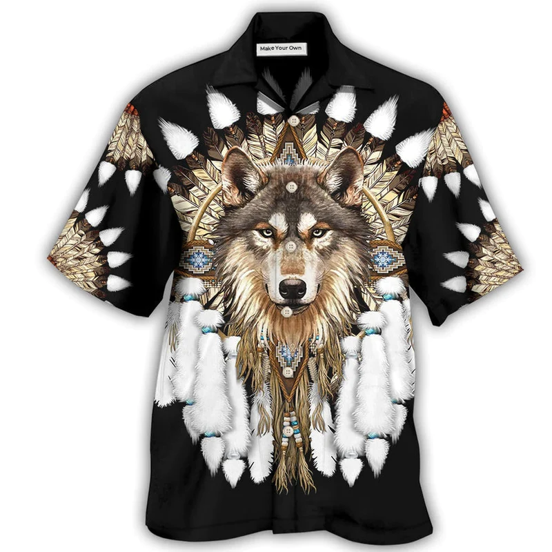 Hawaiian Shirt / Adults / S Native Wolf - Hawaiian Shirt - Reefox