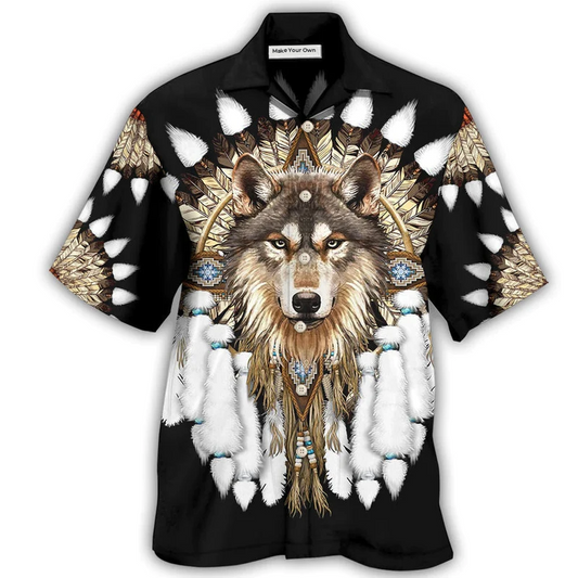 Hawaiian Shirt / Adults / S Native Wolf - Hawaiian Shirt - Reefox