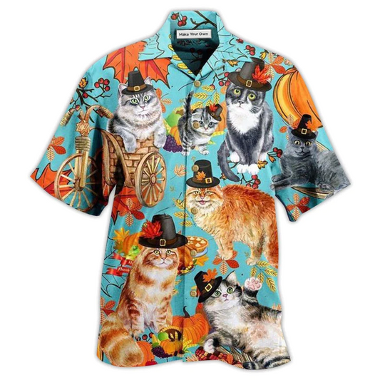 Hawaiian Shirt / Adults / S Cat Happy Thanksgiving - Hawaiian Shirt - Reefox