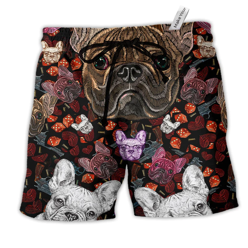 Beach Short / Adults / S Dog Bulldog Embroidery So Cute - Beach Short Reefox - Owls Matrix LTD