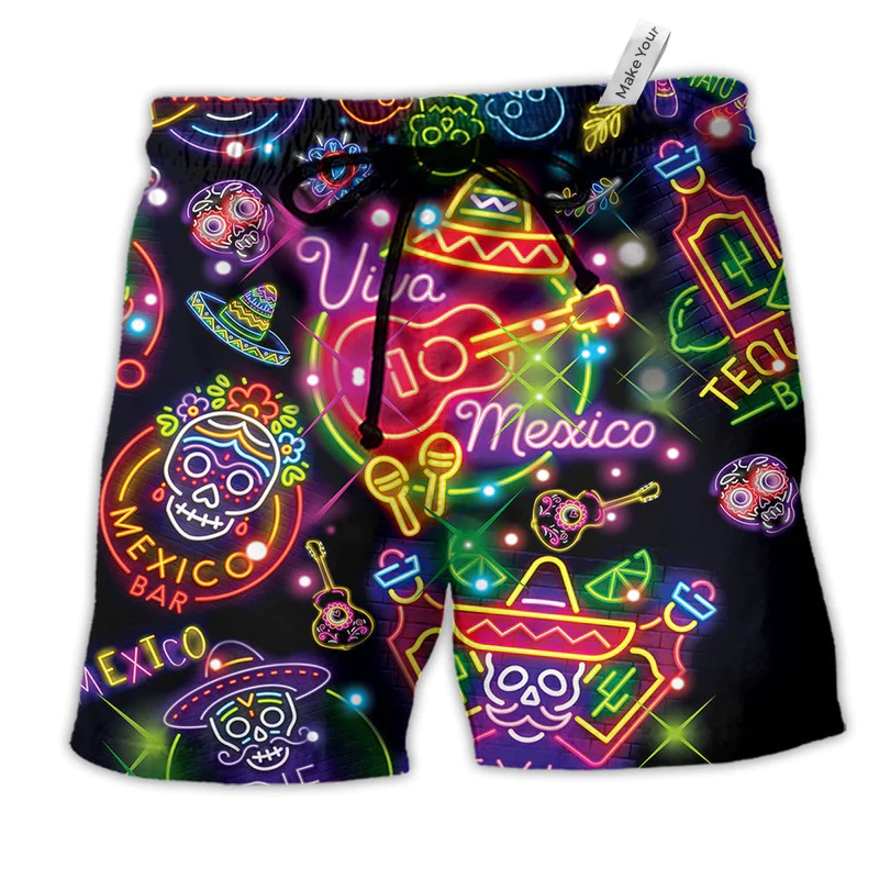 Beach Short / Adults / S Mexico Neon Color Style Colorful - Beach Short Reefox - Owls Matrix LTD