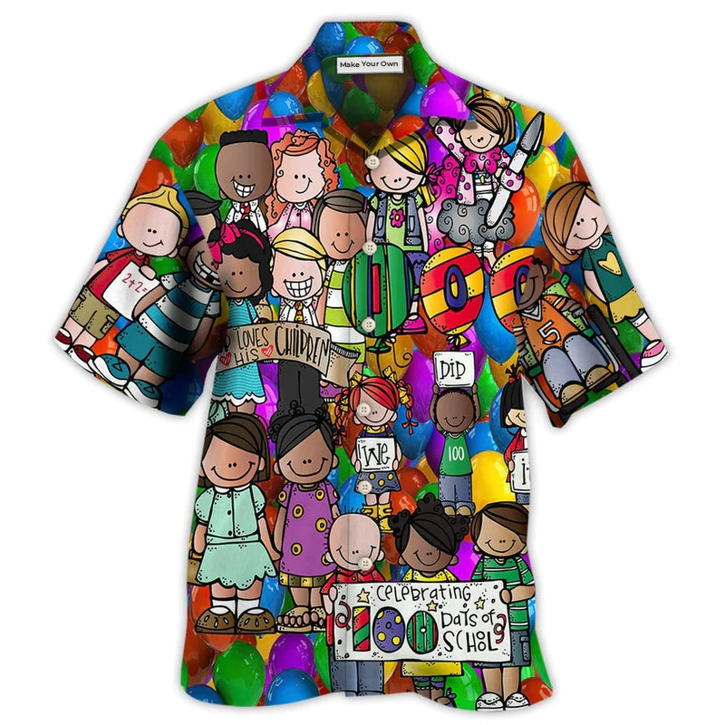 Hawaiian Shirt / Adults / S School 100 Days of School With Students - Hawaiian Shirt - Reefox