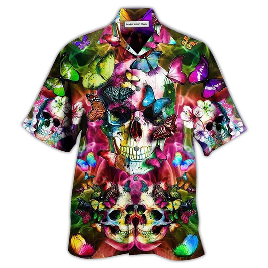 Hawaiian Shirt / Adults / S Skull Love Life Cool Floral - Hawaiian Shirt - Reefox